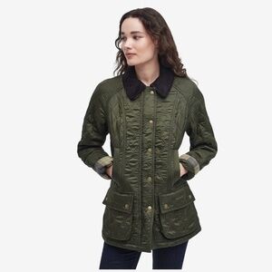 New cond. Barbour Beadnell Olive Polarquilt jacket. Women’s US sz 2